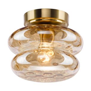 Alcella Wall/Ceiling Light Natural Brass and Amber Dimple Glass