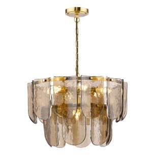 Anielle 7 Light Chandelier Natural Brass and Tea Smoked Glass