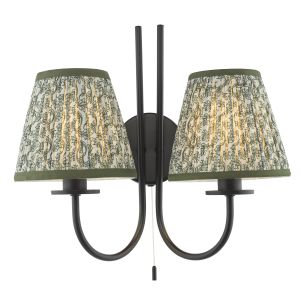Becca 2 Light Wall Light Matt Black and Green With Shade