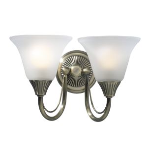 Boston 2 Light Wall Light Antique Brass and Opal Glass