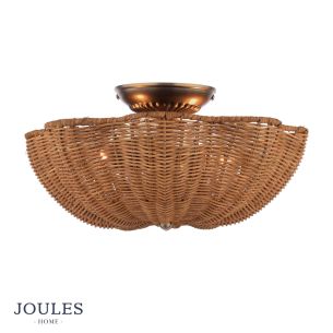 Joules Braywick 2 Light Flush Satin Bronze and Rattan Shade