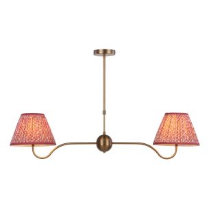 Caliro 2 Light Bar Pendant Antique Bronze with Red Leaf Print Pleated Shades