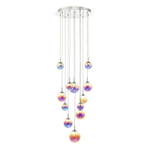 Cesario 12 Light Cluster Pendant Polished Chrome Iridised Glass LED