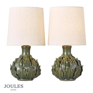 Joules Chatsworth Twin Pack Table Lamp Green Ceramic and Matt Antique Brass With Shade