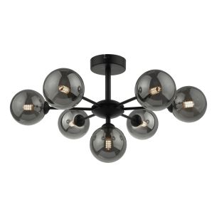 Cohen 7 Light Pendant Matt Black With Smoked Glass