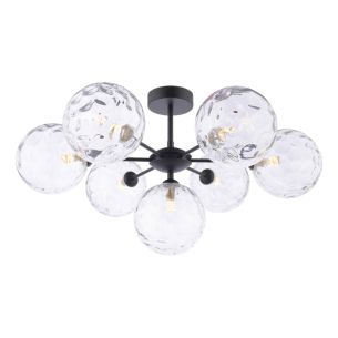 Cohen 7 Light Pendant Matt Black With Clear Dimpled Glass