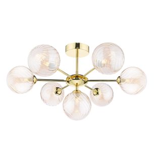 Cohen 7 Light Semi Flush Polished Gold With Twisted Amber Glass