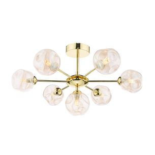 Cohen 7 Light Semi Flush Polished Gold With Closed Organic Amber  Glass