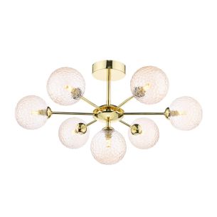 Cohen 7 Light Semi Flush Polished Gold With Amber Hammered Glass