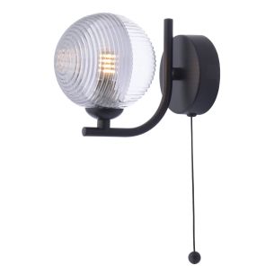 Cradle Wall Light Matt Black With Smoked/Clear Ribbed Glass
