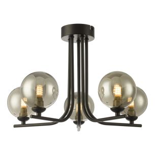 Cradle 5 Light Semi Flush Matt Black With Smoked Glass