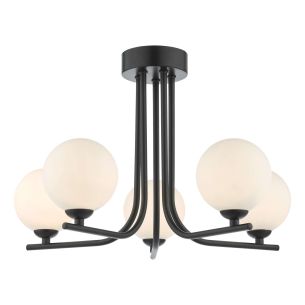 Cradle 5 Light Semi Flush Matt Black With Opal Glass