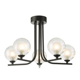 Cradle 5 Light Semi Flush Matt Black With Clear/Opal Glass