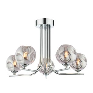 Cradle 5 Light Semi Flush Polished Chrome With Closed Organic Smoked Glass