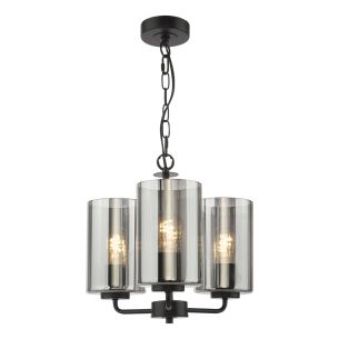 Daylin 3 Light Pendant Satin Black and Smoked Ribbed Glass