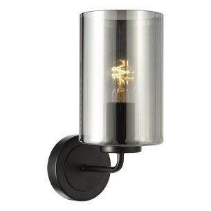Daylin Wall Light Satin Black and Smoked Ribbed Glass