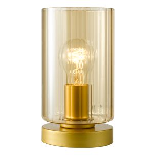 Daylin Table Lamp Satin Gold and Amber Ribbed Glass
