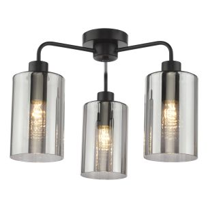 Daylin 3 Light Semi-Flush Satin Black and Smoked Ribbed Glass