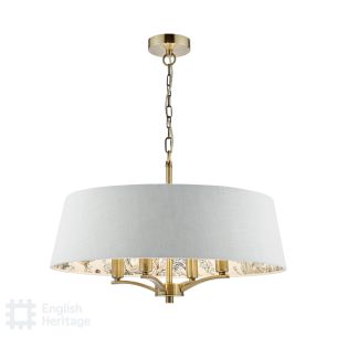 Delft 4 Light Shadelier Antique Brass and Ivory With Shade