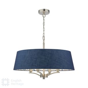 Down House 4 Light Shadelier Satin Chrome and Blue With Shade