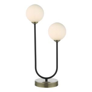 Duo 2 Light Table Lamp Antique Brass and Opal Glass
