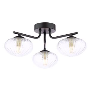 Ede 3 Light Semi-Flush Matt Black and Glass