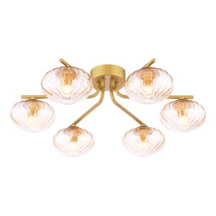 Ede 6 Light Semi-Flush Satin Gold and Amber Glass