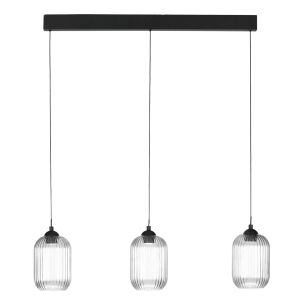 Eileen 3 Light Bar Pendant Matt Black and Ribbed Glass LED