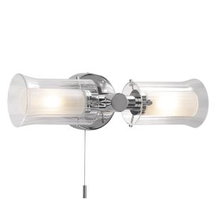 Elba Bathroom 2 Light Wall Light Polished Chrome Glass IP44