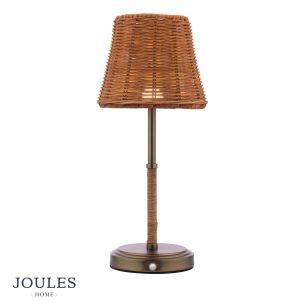 Joules Elcot Rechargeable Table Lamp Satin Bronze With Rattan Shade LED