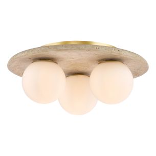 Elgor 3 Light Bathroom Ceiling Light Travertine and Opal Glass IP44