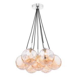 Elpis 7 Light Cluster Pendant Polished Chrome With Amber Dimpled Glass