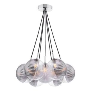 Elpis 7 Light Cluster Pendant Polished Chrome With Smoked/Clear Ribbed Glass