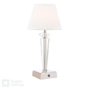 Eltham Rechargeable Table Lamp Crystal and Polished Nickel With Shade LED