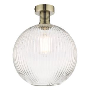 Emerson Semi Flush Antique Brass Round Ribbed Glass 