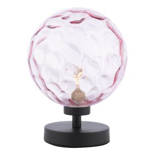 Esben Touch Table Lamp Matt Black With Pink Dimpled Glass