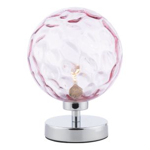 Esben Touch Table Lamp Polished Chrome With Pink Dimpled Glass