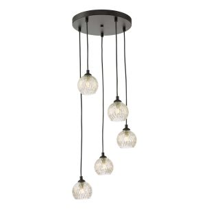 Federico 5 Light Cluster Pendant Matt Black With Clear/Wire Glass