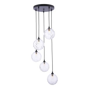 Federico 5 Light Cluster Pendant Matt Black With Clear Dimpled Glass