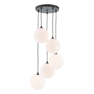 Federico 5 Light Cluster Pendant Matt Black With Opal Glass