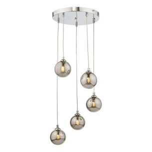 Federico 5 Light Cluster Pendant Polished Chrome With Smoked Glass