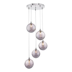 Federico 5 Light Cluster Pendant Polished Chrome With Smoked Dimpled Glass