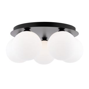 Foley 5 Light Flush Matt Black With Opal Glass