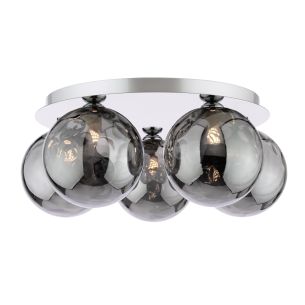 Foley 5 Light Flush Polished Chrome With Smoked Dimpled Glass