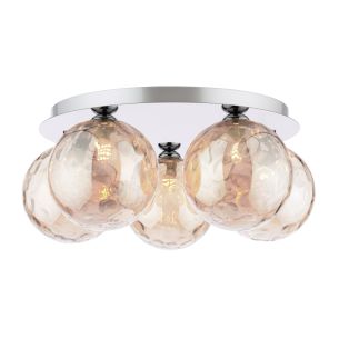 Foley 5 Light Flush Polished Chrome With Amber Dimpled Glass