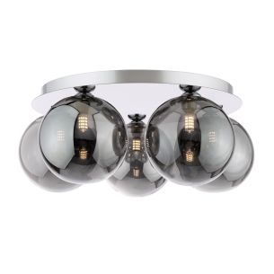 Foley 5 Light Flush Polished Chrome With Smoked Glass