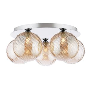 Foley 5 Light Flush Polished Chrome With Twisted Amber Glass