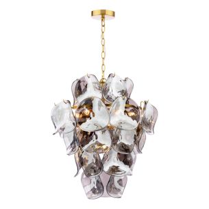 Genoa 8 Light Pendant Natural Brass and Smoked Glass