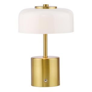 Gidget Rechargeable Table Lamp Natural Brass and Opal Glass LED
