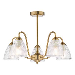 Glynis 5 Light Semi-Flush Antique Bronze and Ribbed Glass